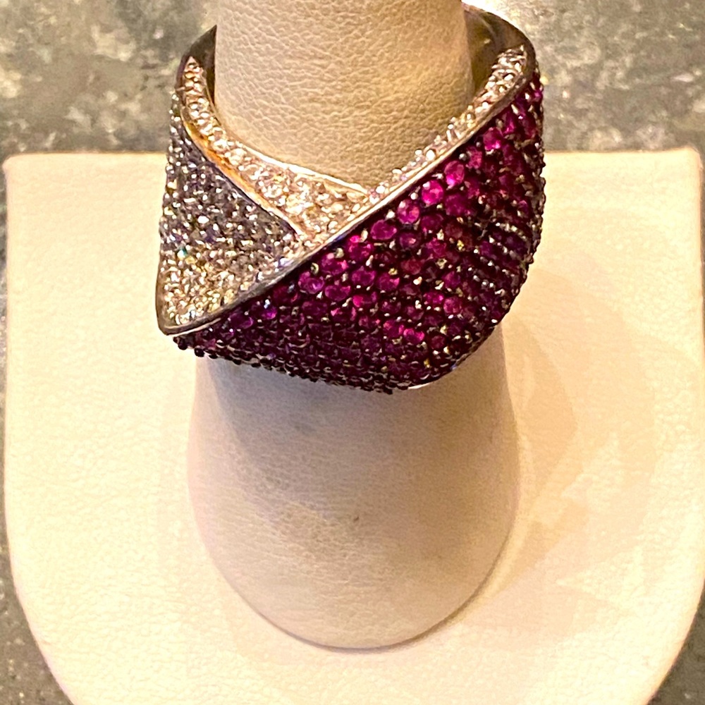 Simulated Ruby and diamonds ring size 9